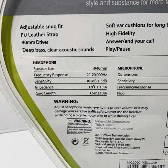 Nakamichi Amplified Stereo Headphones Wired Mic Remote Green Adjustable NWT - Picture 9 of 16